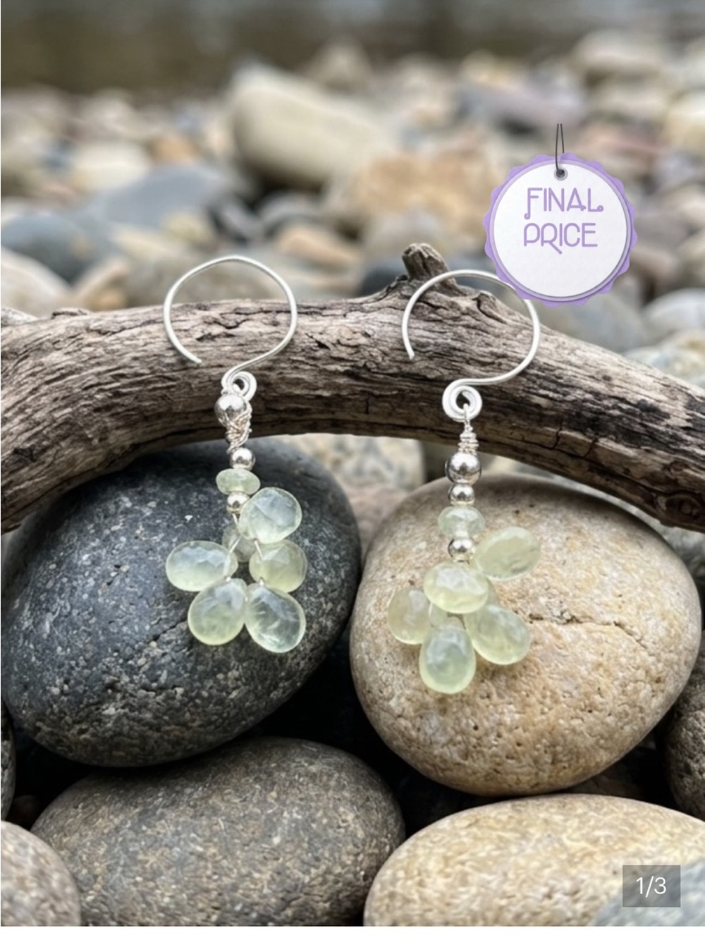 Sterling Silver Drop Earrings with Pale Green Peridot Gem Clusters